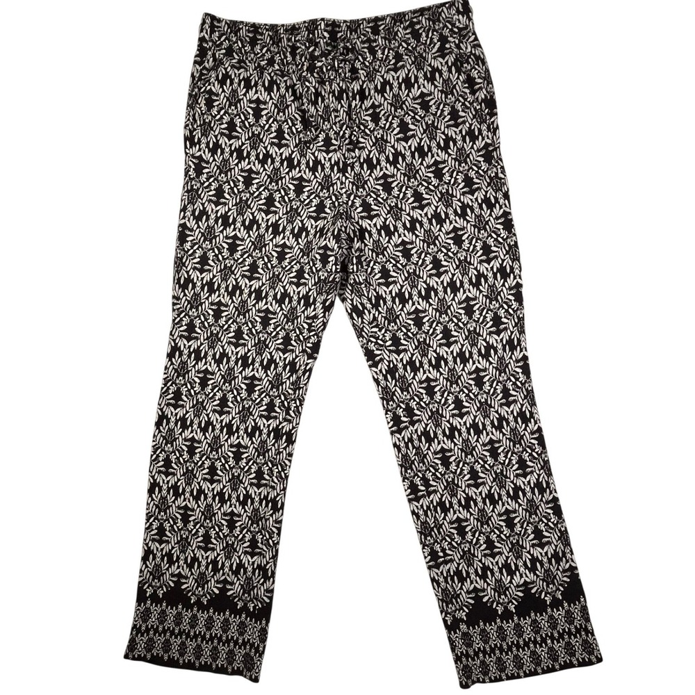 Ann Taylor Factory Linen Blend Navy White Print Ankle Pants Womens L